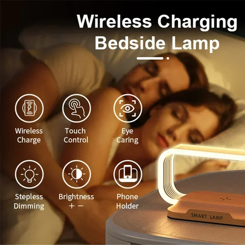 Maliben | Lumicharge Touch | Led Table Lamp With Wireless Charger | Dimmable & Touch Control | Qi Fast Charging Function | Wood Look