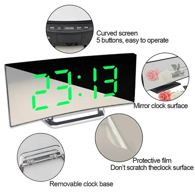 Maliben | LED curved screen digital alarm clock with USB charging