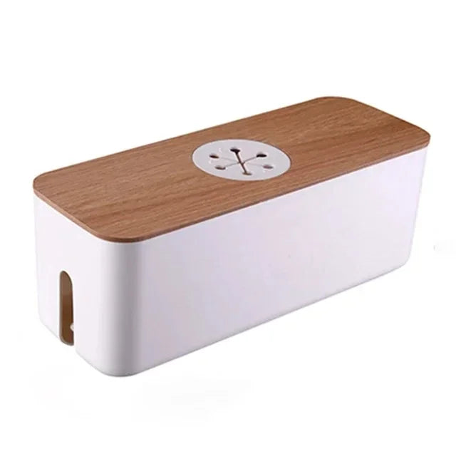 Maliben | Cable Box Orgawood | Desk Organizer Made Of Wood & Plastic | For Chargers, Cables & Accessories | 29.5×11.4×11 Cm
