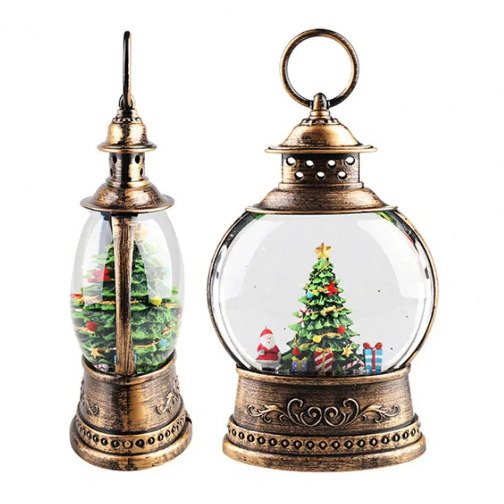 Maliben | Lunavera Christmas Snow Globe Lantern | Music Box With Led Light & Glitter | Vintage Gold Design | Usb & Battery Operated | 21–26 Cm