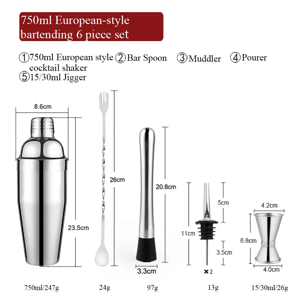 Maliben | 550 ml/750 ml Stainless Steel Cocktail Shaker Mixer Drink Bartender Set Bar Set Tools With Wine Rack Stand Tool for Birthday Gift