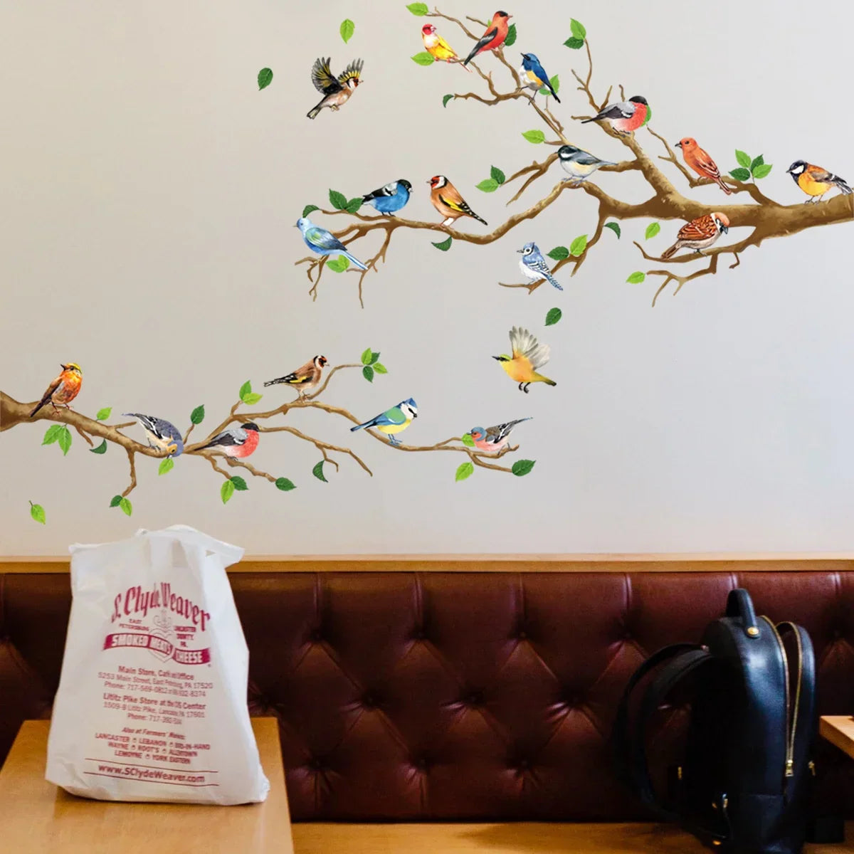 Maliben | Yunavi Wall Sticker Set Bird & Leaves In Vintage Style | 3d Effect | 4-Piece | Pvc | 25x35 Cm Per Sheet