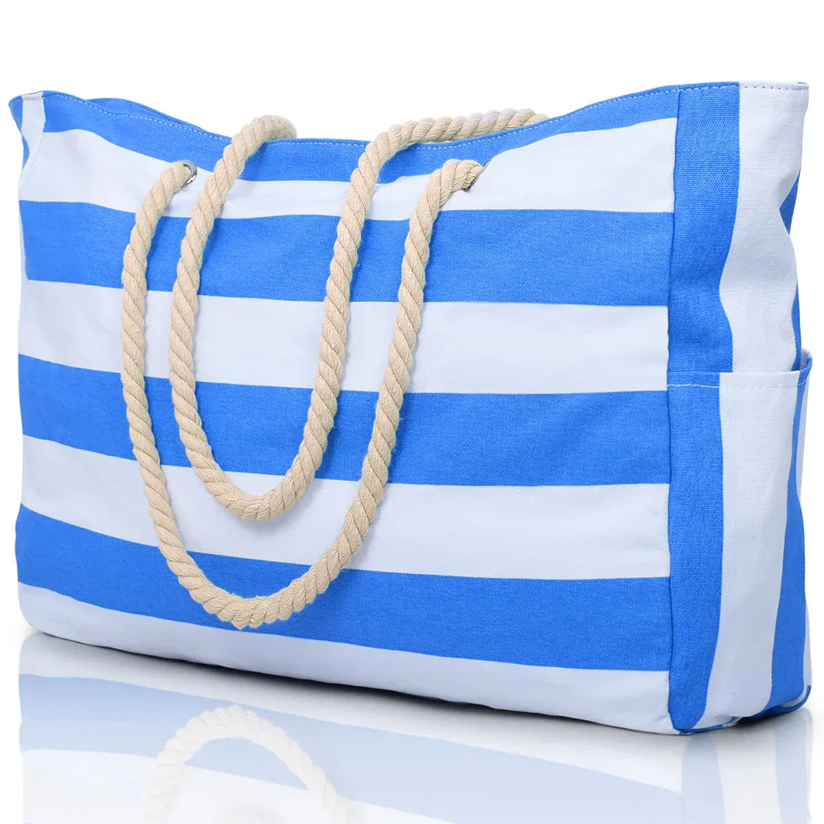 Maliben | Marivalis Striped Beach Bag With Zipper | Foldable & Waterproof | Sand Resistant Canvas | For Travel & Vacation