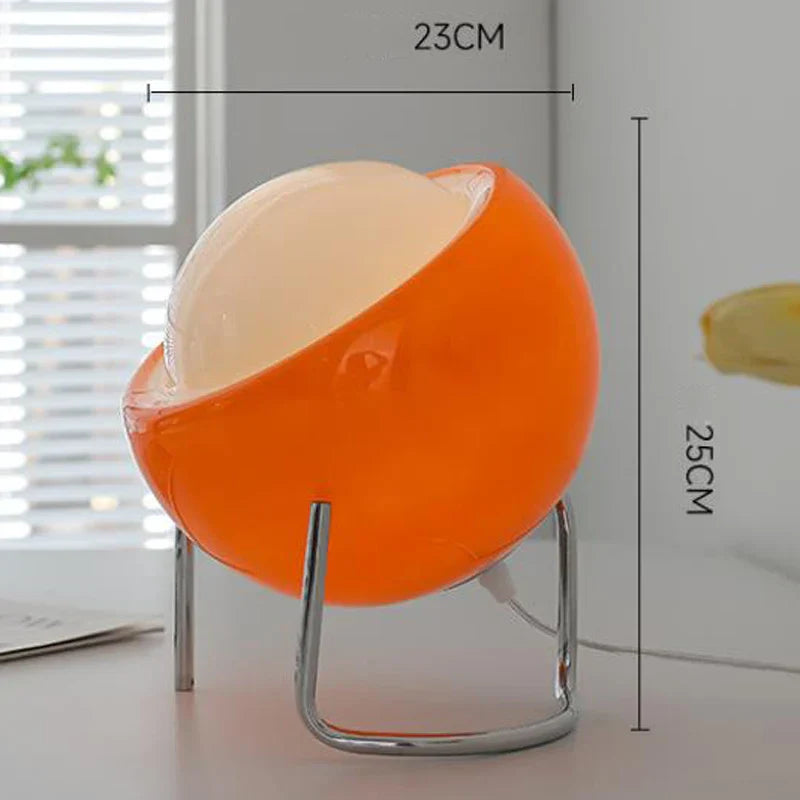 Maliben | Aurivio Table Lamp | Glass & Stainless Steel | Retro-Nordic Design | Led Night Light Beige/Orange | Ø21×H25 Cm