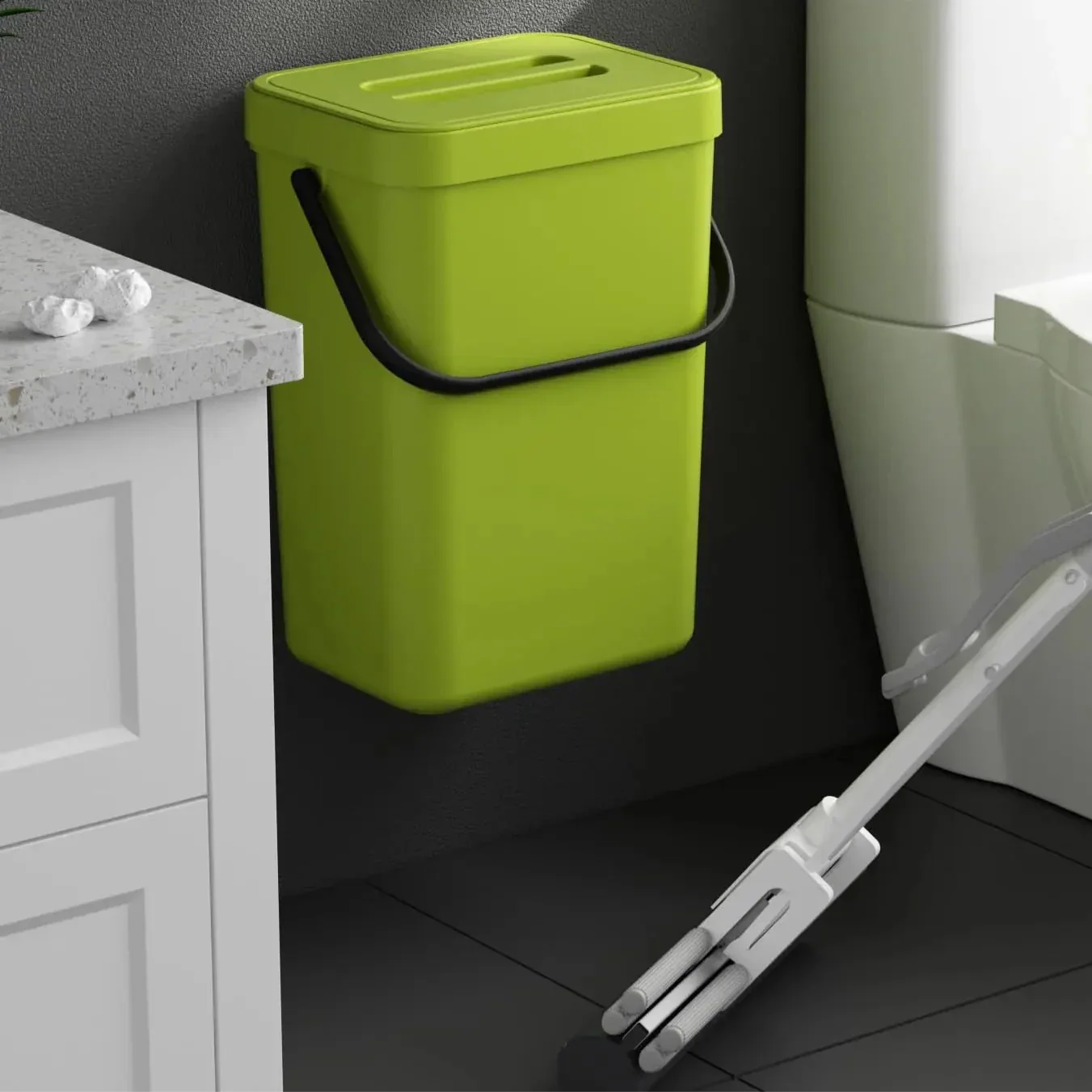 Maliben | Binova Mini Trash Can | With Lid | Hanging & Wall Mounted | Compact & Odor Blocking | For Kitchen, Bathroom & Office