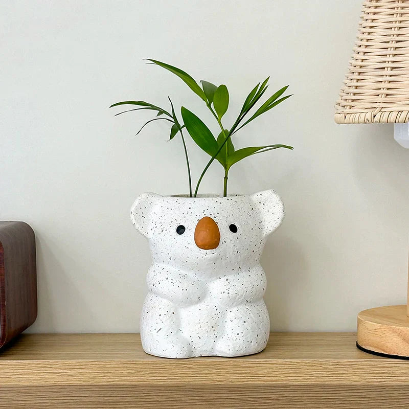 Maliben | Koalina Koala Planter | Sweet Decorative Plant Pot Made Of Resin | Mini Vase For Succulents & Bonsai | Handcrafted Garden & Home Decor