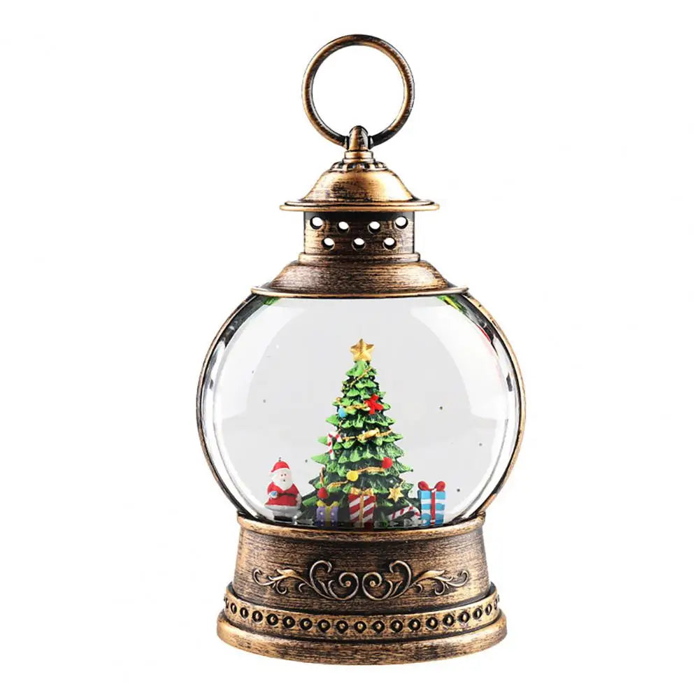 Maliben | Lunavera Christmas Snow Globe Lantern | Music Box With Led Light & Glitter | Vintage Gold Design | Usb & Battery Operated | 21–26 Cm