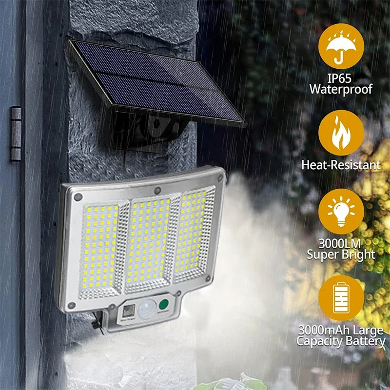 Maliben | Solvalux Solar Wall Light With Motion Sensor | 192 Leds | ReMovable Solar Panel With 5 m Cable | 4 Modes & Remote Control | Ip65 Waterproof