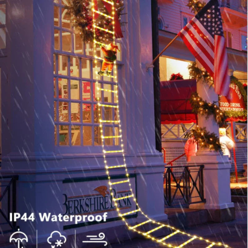 Maliben | Winter Light | Led ChristMas Decoration | CliMbing Santa With Ladder | 1.5 m / 3 m | 8 Light Modes | Usb