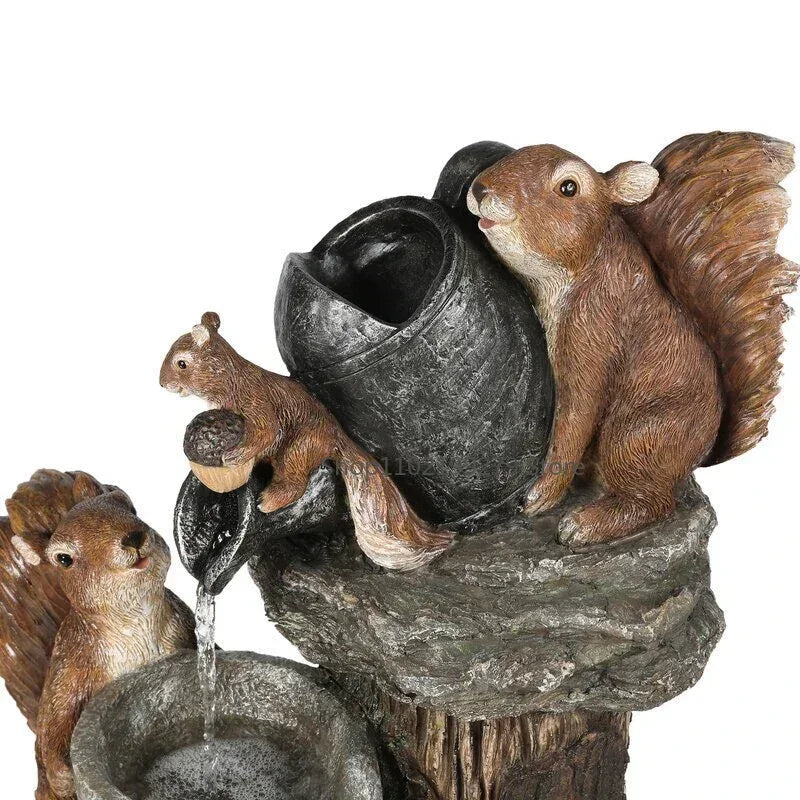 Maliben | Lunaverde Solar Deco Fountain Duck & Squirrel | Garden Figure With Led Light | Weatherproof Resin | For Terrace & Balcony