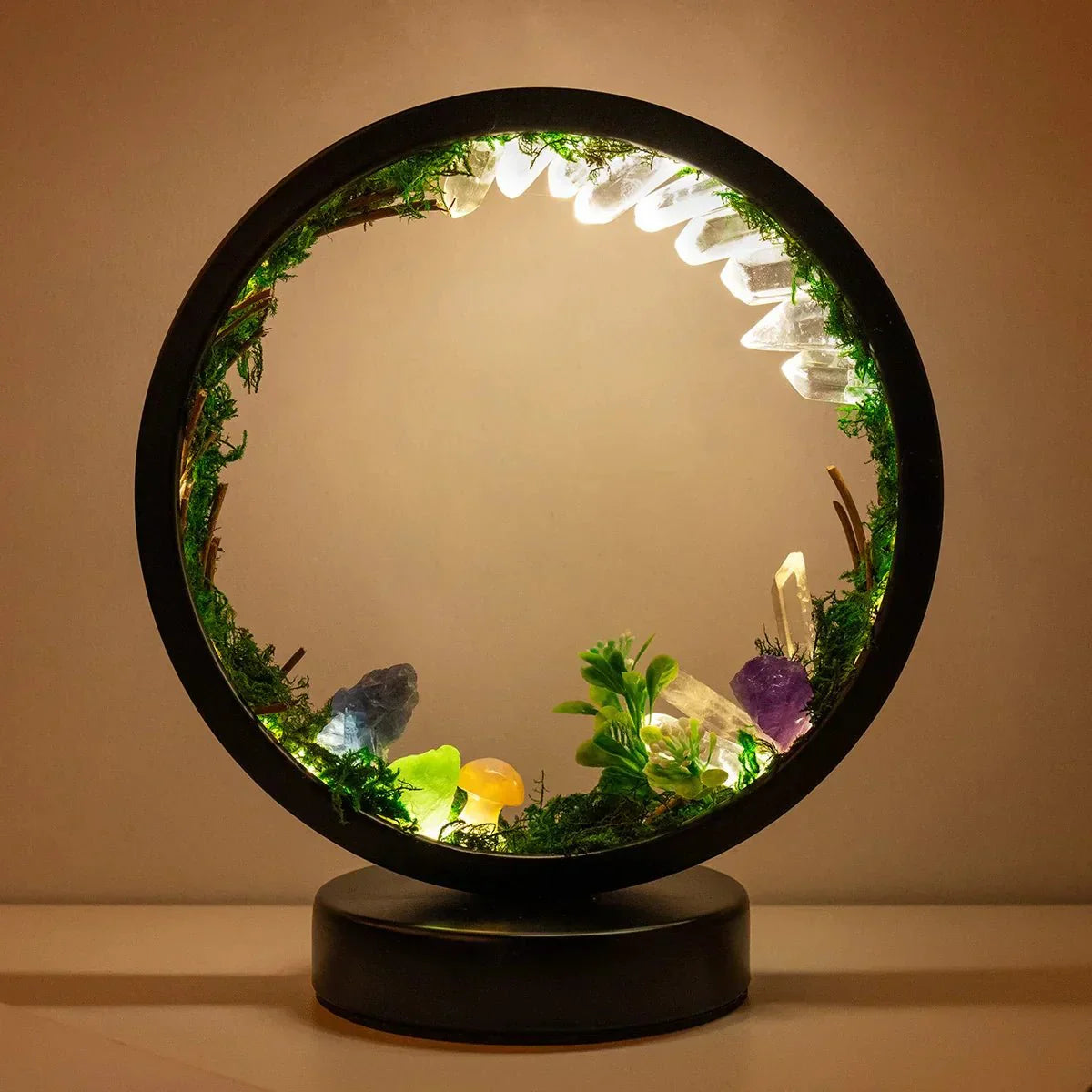 Maliben | Elegant Night Light - Round Frame - Green Crystals - Chic Decoration