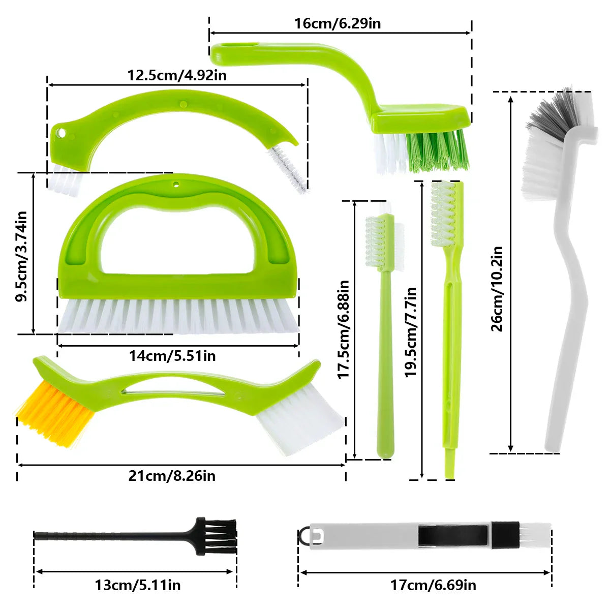Maliben | Fugenix Cleaning Brush Set | 9-Pack Grout & Groove Brushes | Ergonomic & Reusable | For Bathroom, Kitchen & Windows