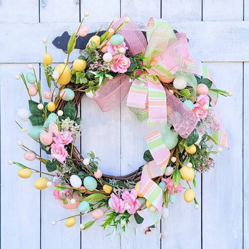 Maliben | 5 Style Bow Ribbon Easter Egg Wreath Easter Egg Garland Door Ornaments Wall Decor Happy Easter 2023 Decor for Home Kids