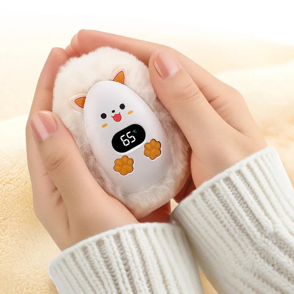 Maliben | Furrio Electric Hand Warmer Fox | Rechargeable 1200 Mah | 3 Heat Levels & Digital Display | Plush Surface | Usb Type-C | Portable For Winter & Office