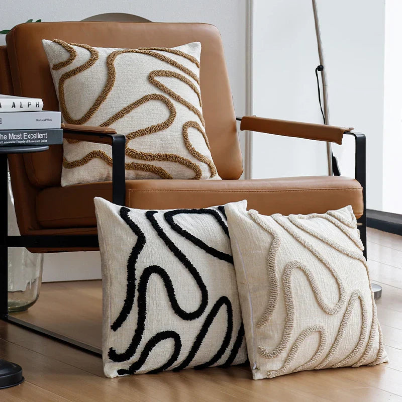 Maliben | Boho Chenille Cushion With Soft Geometric Lines For Sofa And Living Room