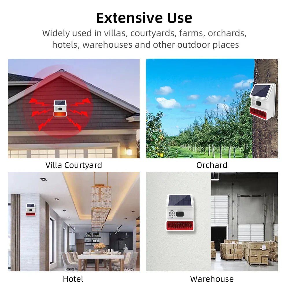 Maliben | Solar-External Siren Securon 433s | 433 Mhz Wireless Alarm Module With Light & Sound | For Gsm/Wifi Alarm Systems | Solar Powered & Weatherproof