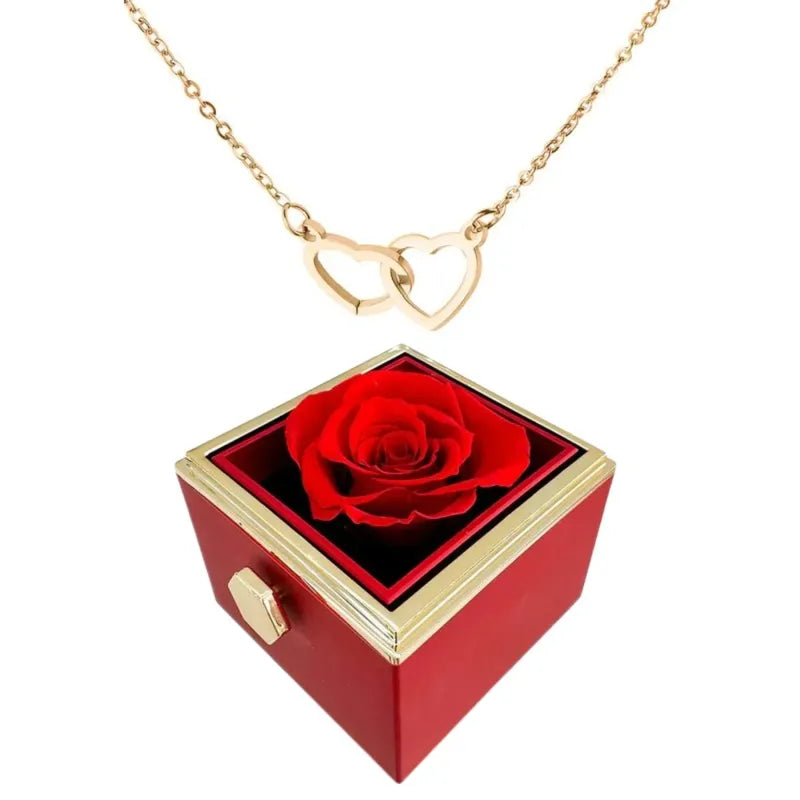 Maliben | Two Hearts Necklace With Rotating Rose Gift Box