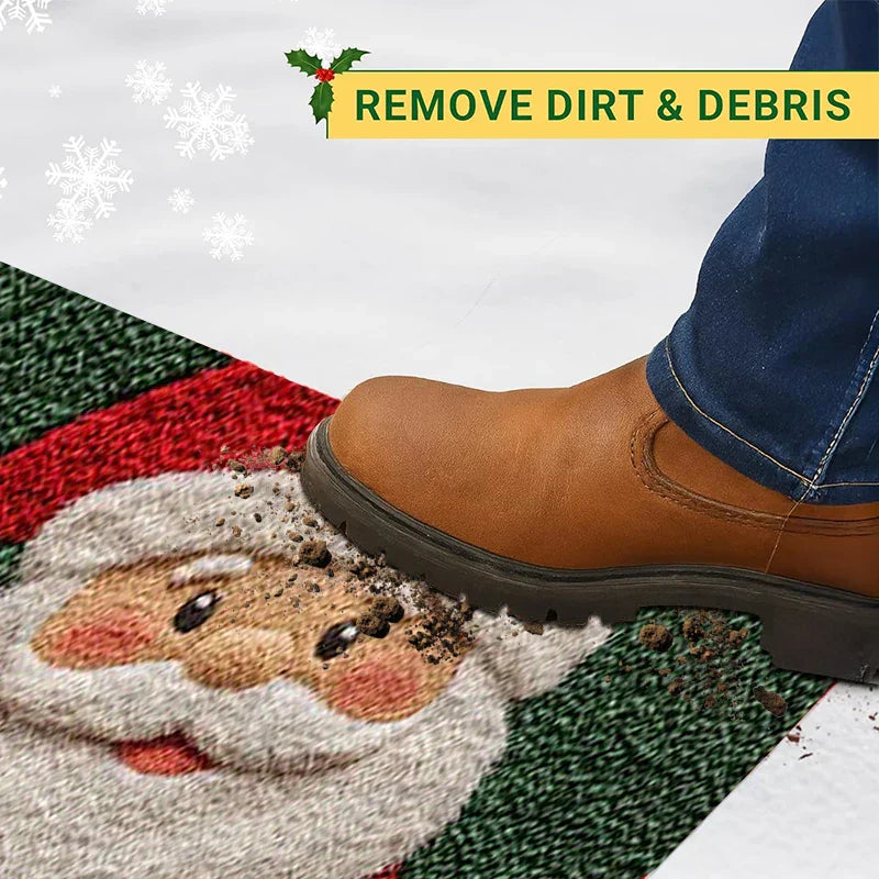 Maliben | Winter Love | Christmas Doormat | Santa & Gingerbread Man | Red | For Indoor & Outdoor | Non-Slip & Washable