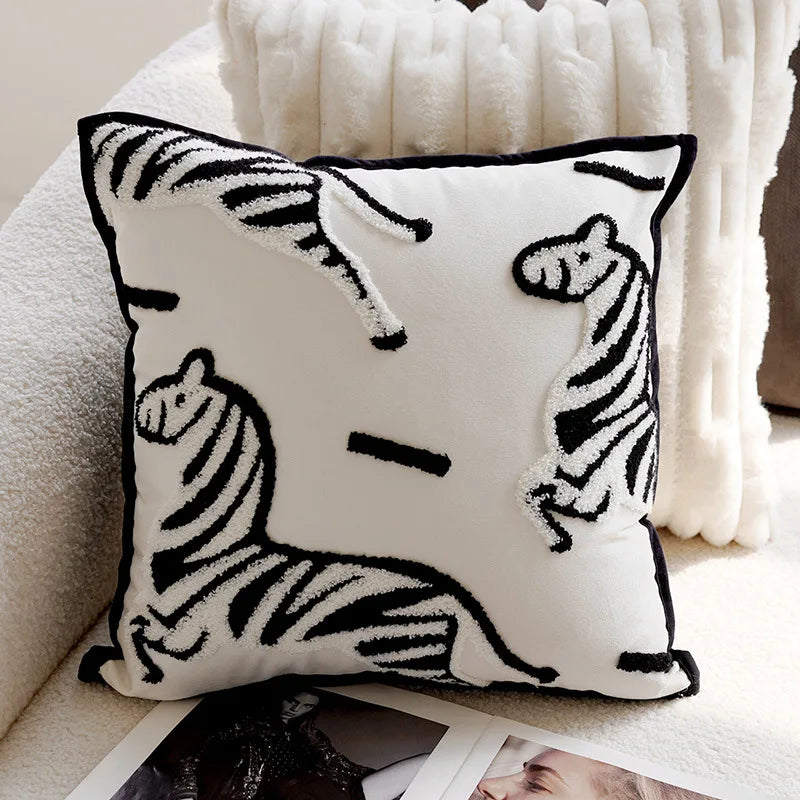 Maliben | Luxury Embroidered Decorative Cushion With Horse Print For Sofa And Living Room