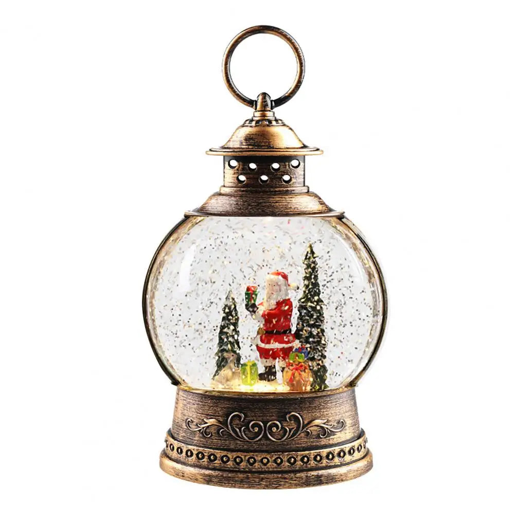 Maliben | Lunavera Christmas Snow Globe Lantern | Music Box With Led Light & Glitter | Vintage Gold Design | Usb & Battery Operated | 21–26 Cm