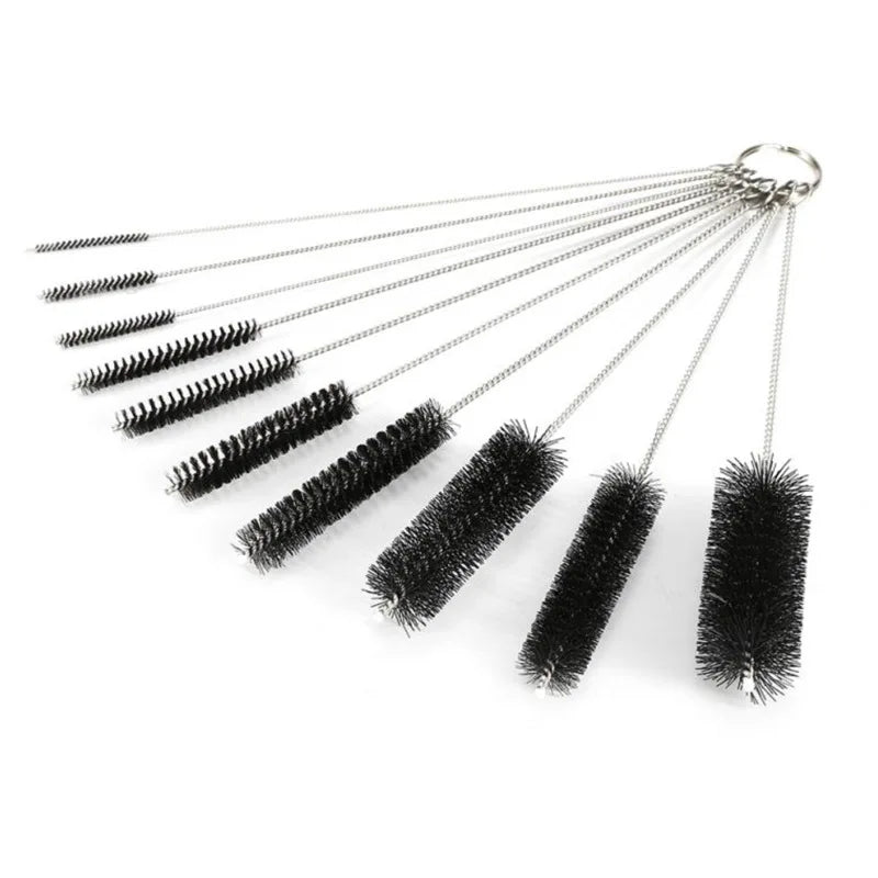 Maliben | Brushilo Cleaning Brush Set 10-Piece | Stainless Steel With Nylon Bristles | For Straws, Bottles, Tubes & Laboratory Accessories