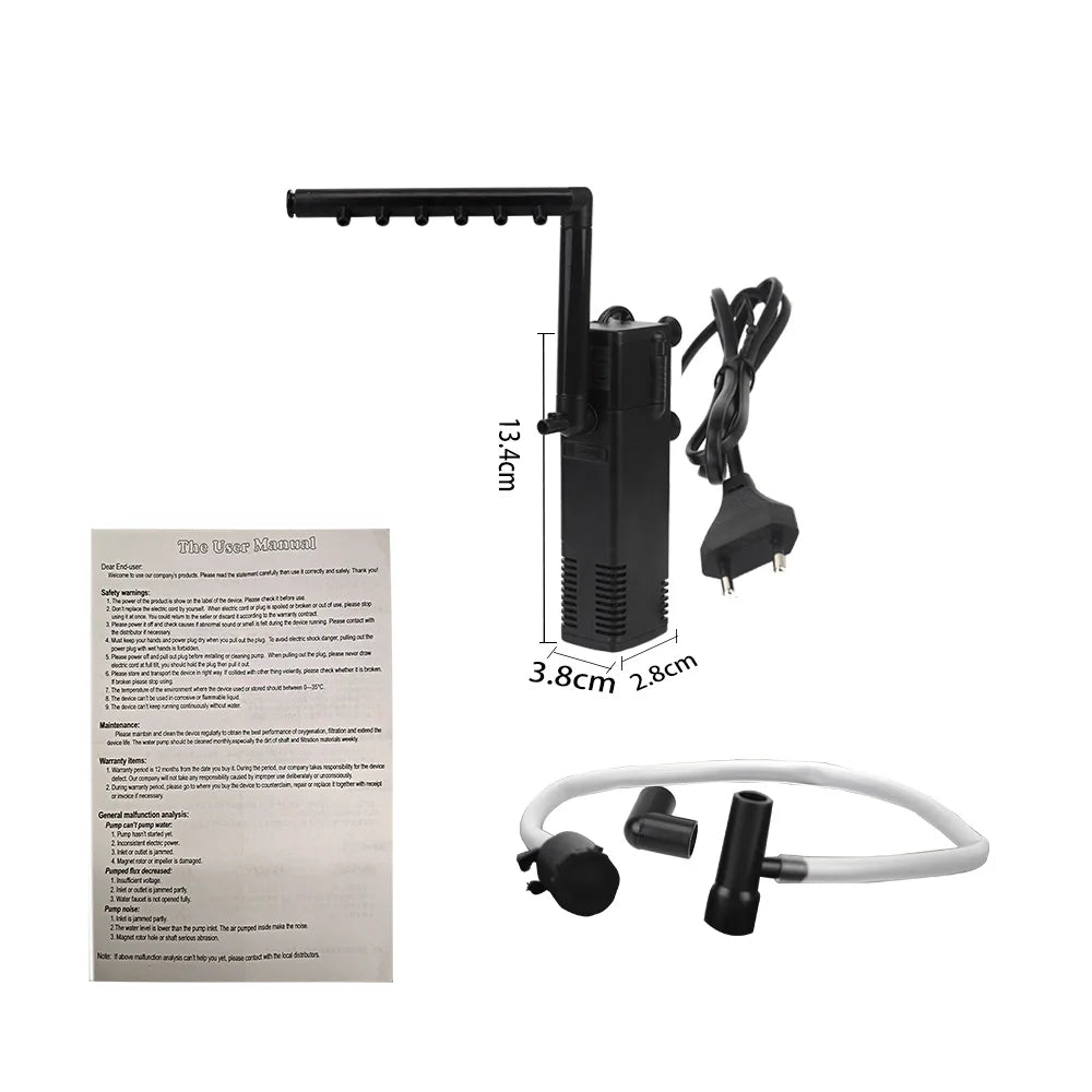 Maliben | Aquathero Water Filter Pump For Aquariums | Submersible Pump With Filter & Oxygen Supply | For Fresh & Saltwater | Eu Plug