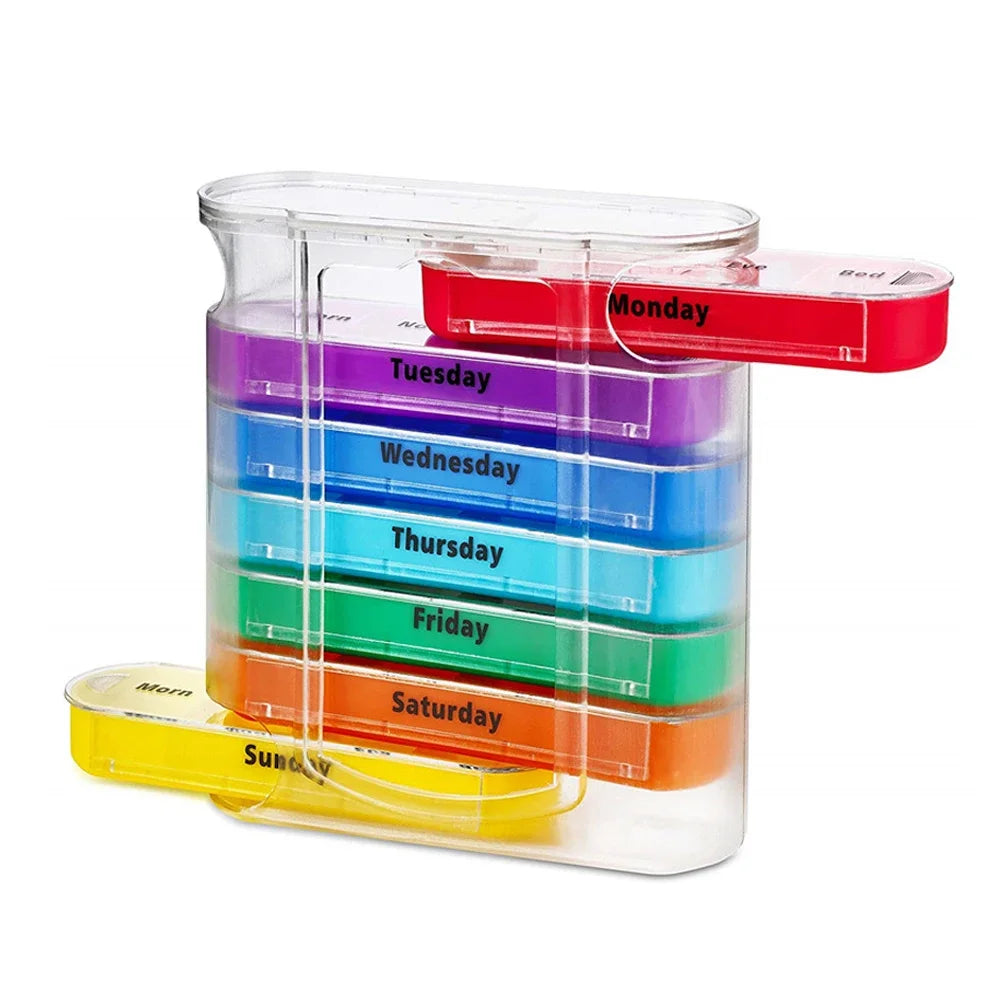 Maliben | Mediplan 7-Day Tablet Box | 28 Compartments | Removable & Color Sorted | Pill Organizer For Week & Travel