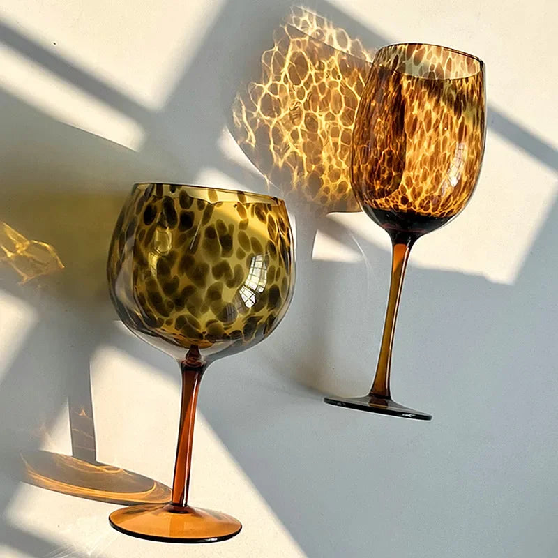 Maliben | Vintage Amber Leopard-Print Wine Glass