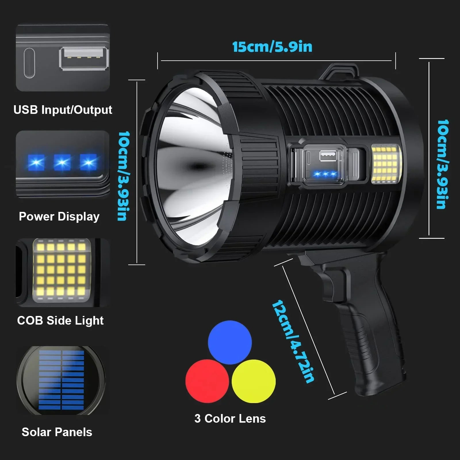 Maliben | Spotlight Luminexpro 900k | 900,000 Lumens | 10,000 Mah Battery | Solar & Usb Charging Function | Ipx5 Waterproof