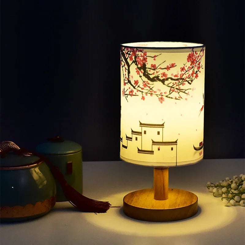 Maliben | Liánhua Led Table Lamp Plum Blossom | Dimmable | Fabric Shade In Chinese Style | Warm White Light | Eu Plug