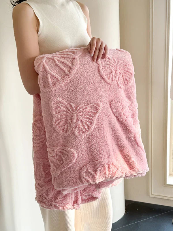 Maliben | Fleurière Flannel Blanket | 3d Butterfly Design | Soft & Warming | For Bed, Sofa & Camping