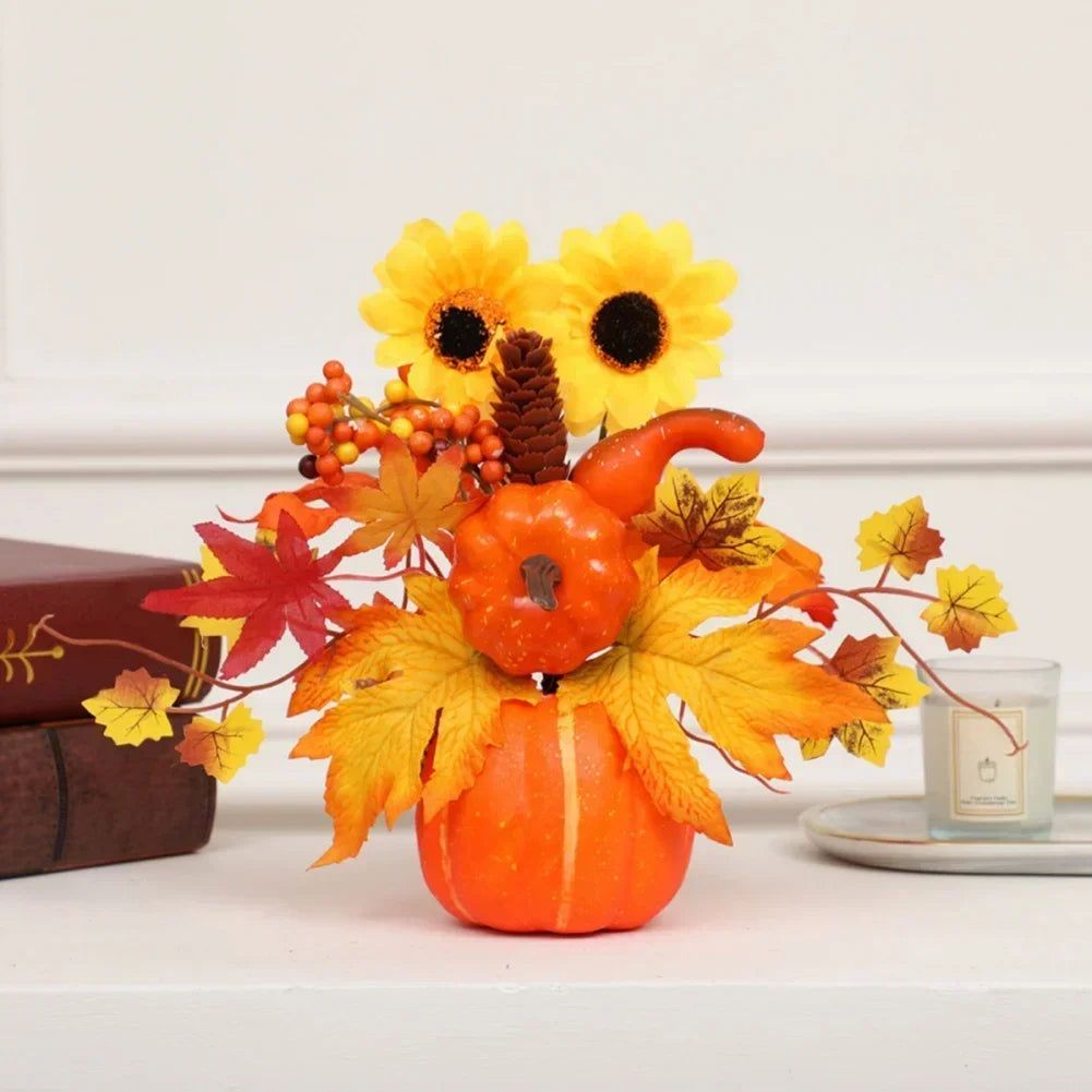 Maliben | Autumn Magic | Decorative Pumpkin With Artificial Flowers | 25–30 Cm | Autumn & Halloween Decor