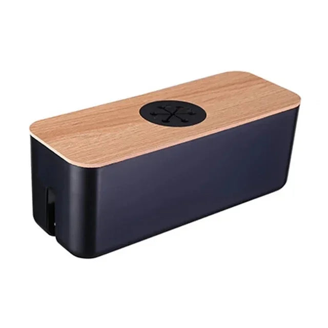 Maliben | Cable Box Orgawood | Desk Organizer Made Of Wood & Plastic | For Chargers, Cables & Accessories | 29.5×11.4×11 Cm
