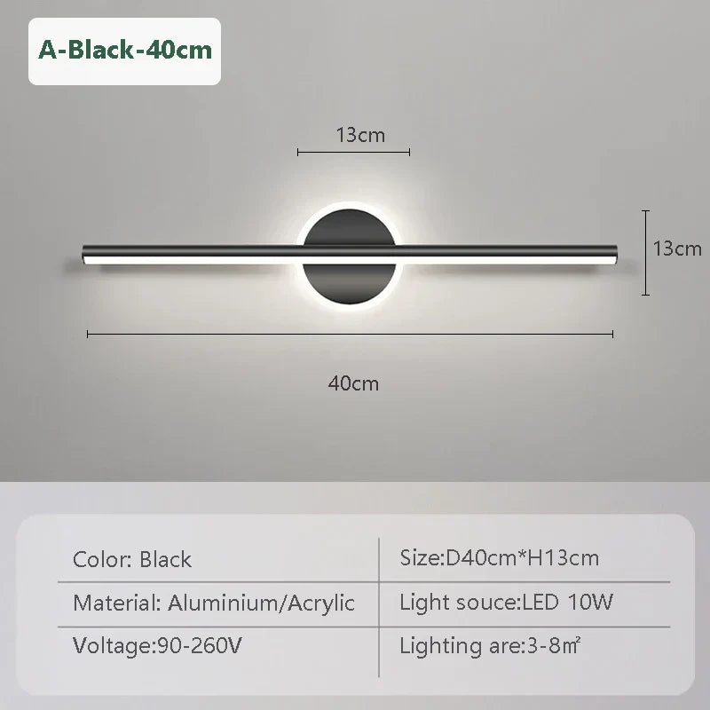 Maliben | Led Wall Light Linealux | Black & Gold | 40/60/80 Cm | Warm, Cold & Three-Color Light | Modern Mirror & Wall Lighting