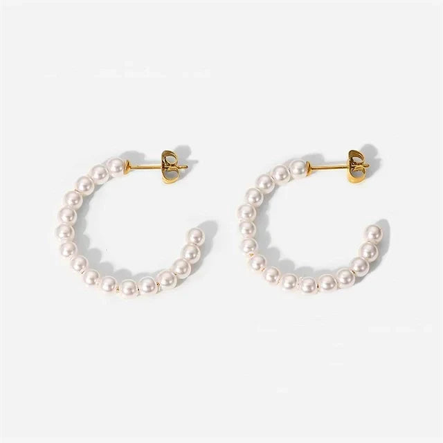 Maliben | Elegant C Hoop Pearl Earrings