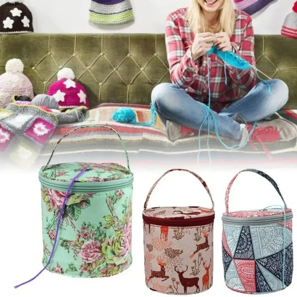 Maliben | Wollina Yarn Bag | Cylindrical Wool Pouch Made Of Polyester | Compact & Portable | For Crochet & Knitting Accessories