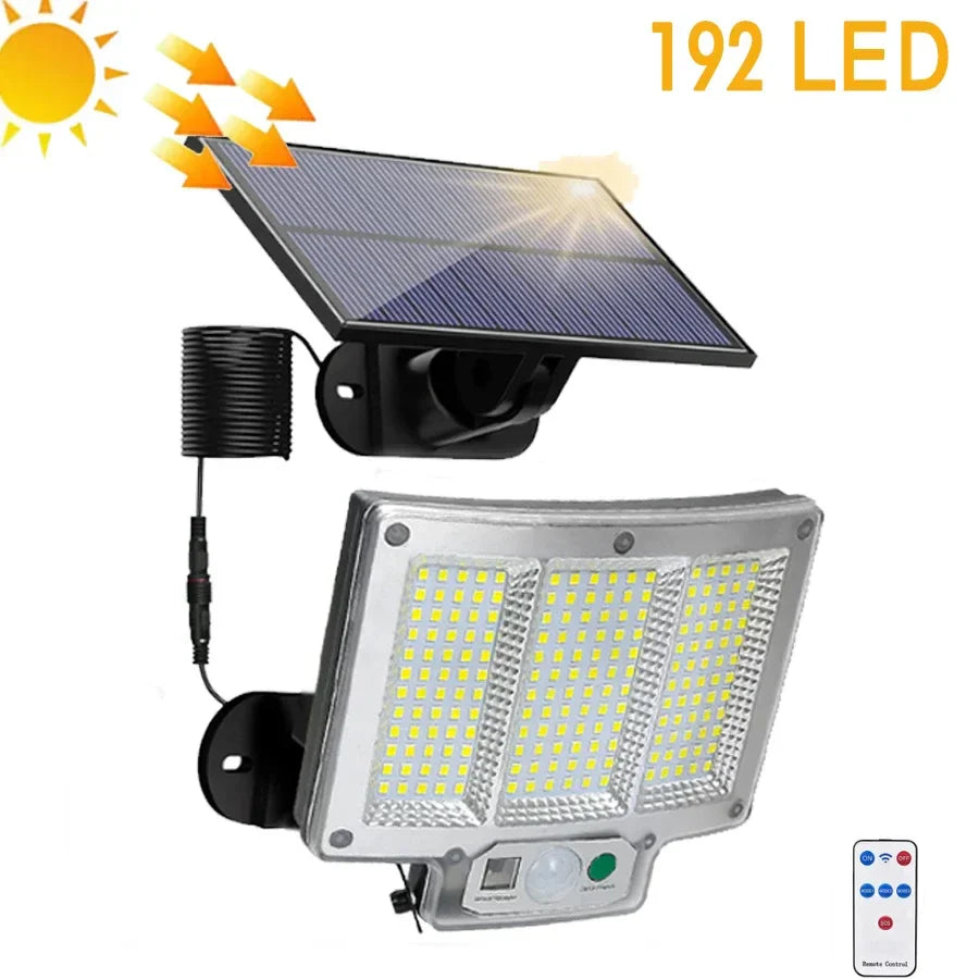 Maliben | Solvalux Solar Wall Light With Motion Sensor | 192 Leds | ReMovable Solar Panel With 5 m Cable | 4 Modes & Remote Control | Ip65 Waterproof
