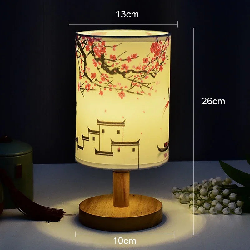 Maliben | Liánhua Led Table Lamp Plum Blossom | Dimmable | Fabric Shade In Chinese Style | Warm White Light | Eu Plug