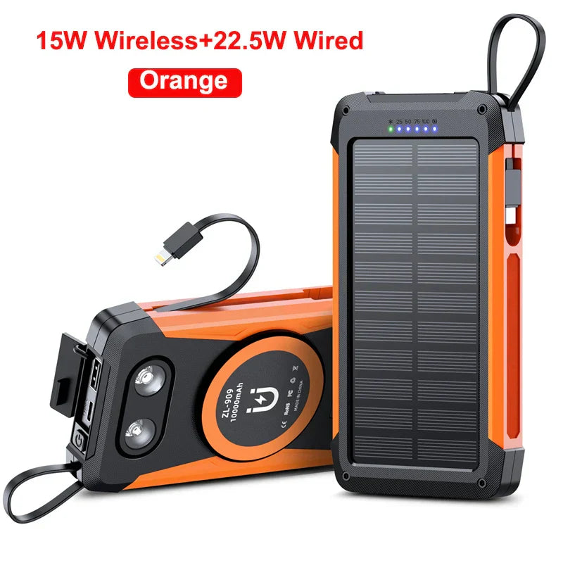 Maliben | Voltaris Magcharge Solar Powerbank 10000mah | Magnetic Wireless Charging | 22.5w Fast Charging Function | With Cable & Flashlight | For Iphone, Samsung & Co.