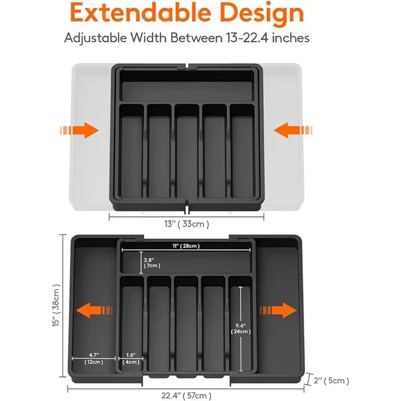 Maliben | Modulora Cutlery Drawer Insert | Expandable Cutlery Organizer | Adjustable Storage System Made Of Pp | 38×35 Cm