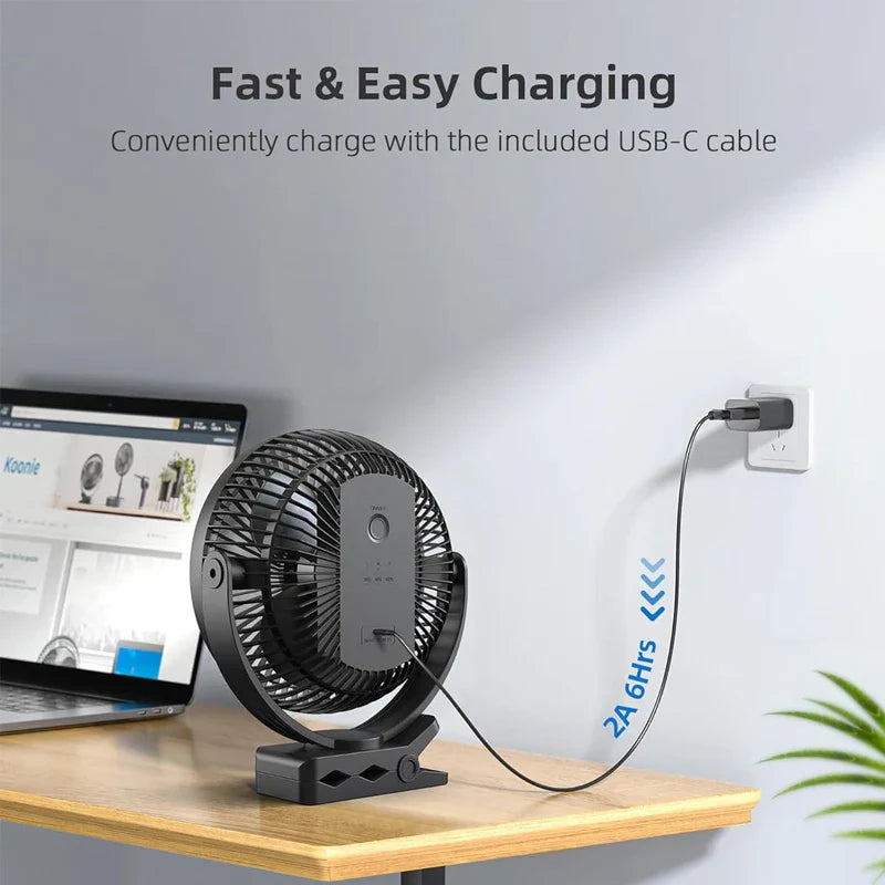 Maliben | Clip-Fan Breeziclip | 8-Inch | Quiet & Rechargeable | 10,000 Mah Battery | For Strollers, Camping & Home
