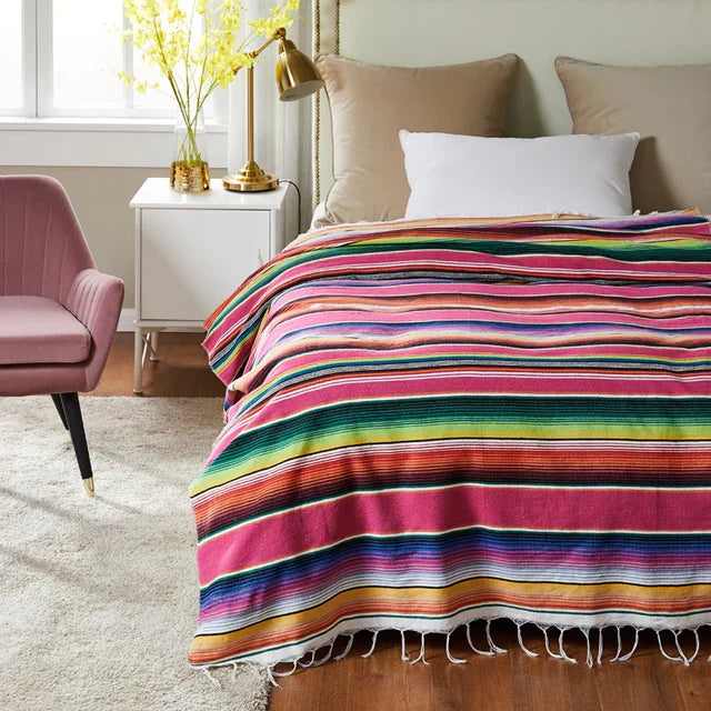 Maliben Colorful Mexican Serape Blanket