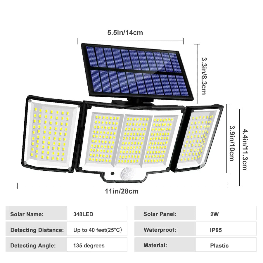 Maliben | Solar Wall Light Lumoguard 318led | Motion Sensor & 3 Lighting Modes | Ip65 Waterproof For Garden, Terrace & Fence