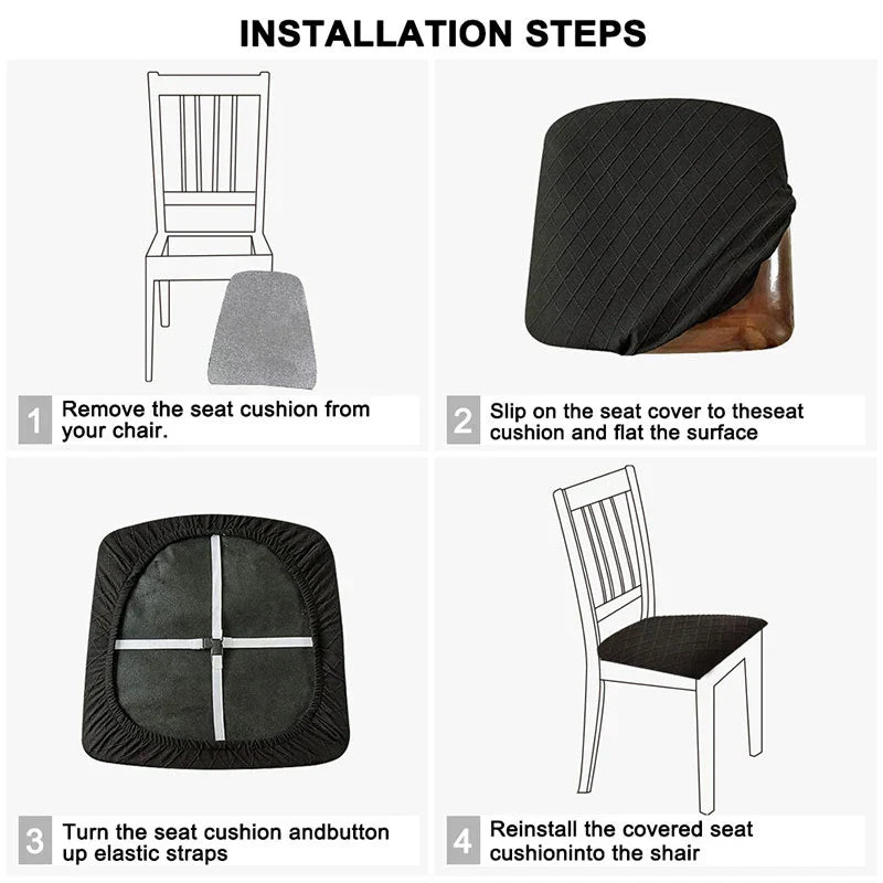 Maliben | Casalino | Waterproof Chair Seat Covers | Elastic & Washable | Checked Design | 4 Variants | For Kitchen & Dining Room