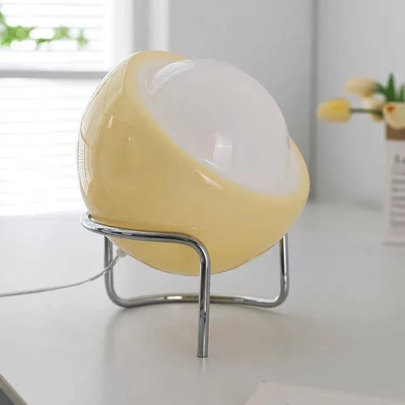 Maliben | Aurivio Table Lamp | Glass & Stainless Steel | Retro-Nordic Design | Led Night Light Beige/Orange | Ø21×H25 Cm