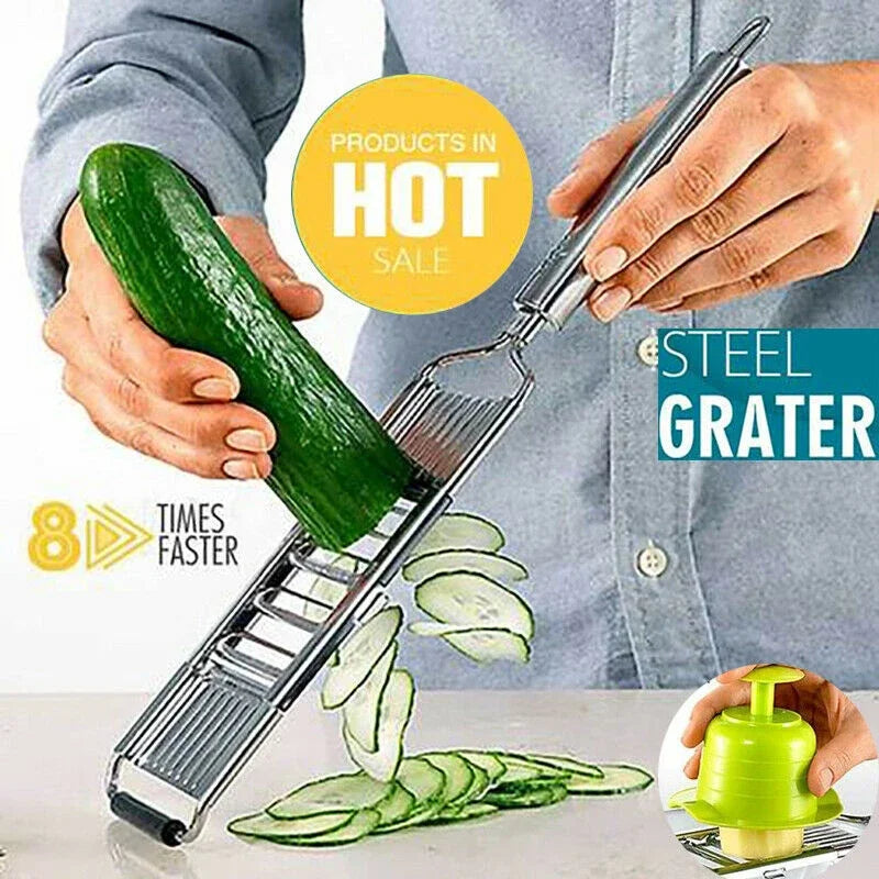Maliben | Kitchen Cut StaInless Steel Vegetable Grater & Chopper | 3-in-1 Kitchen Grater | Non-Slip & Dishwasher Safe