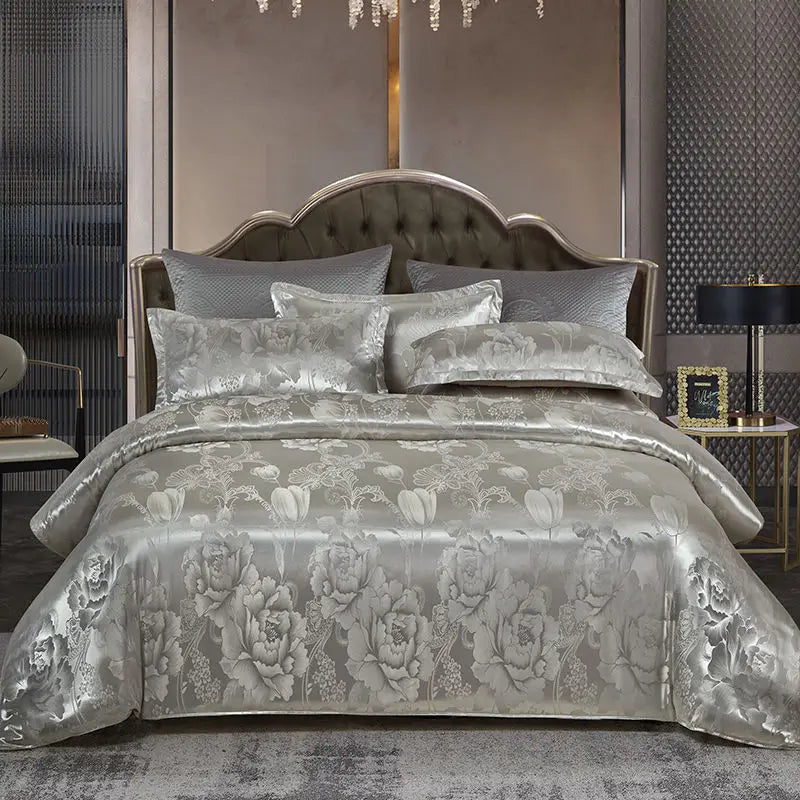Maliben | Luxurious SatIn Rayon Jacquard Duvet Cover in Gold & Blue