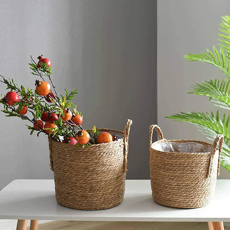 Maliben | Nordic Extra Large Straw Flower Pot Seaweed Storage Basket Potted Green Plant Flower Basket Hand Woven Floor Indoor Flower Pot