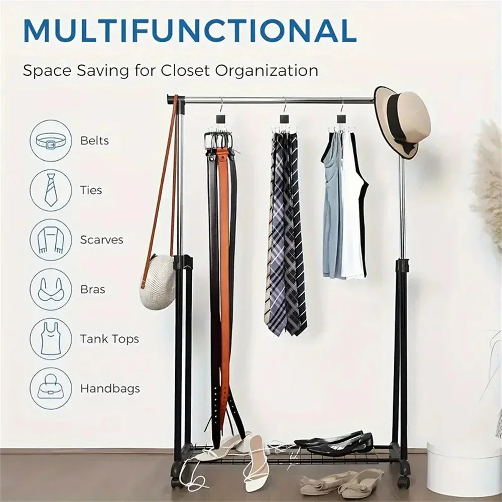 Maliben | Hanging Clothes Hook Organizer 6-Fold | Rotatable & Space-Saving | For Belts, Bras, Scarves & Ties | Metal