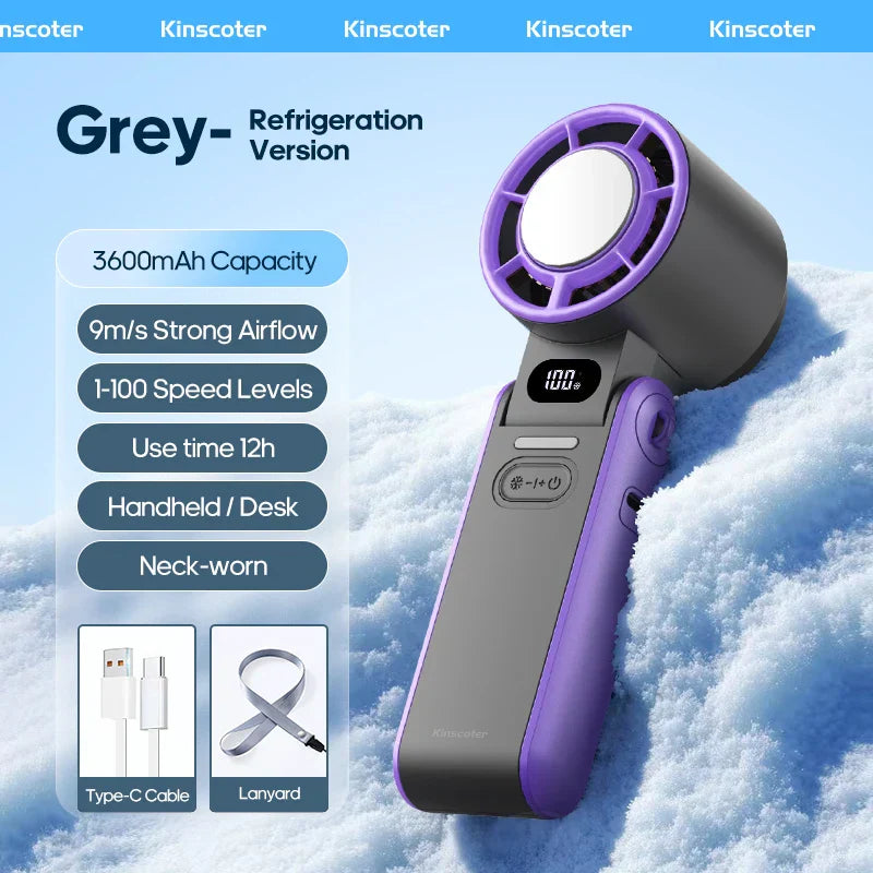 Maliben | Coolitygo Handheld Fan With Ice-Cool Technology | 100 Speed Levels | 3600mah Battery | Foldable & Ultraleight